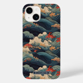Japanse Seigaiha Blauwe & Rode Golf Monogram Case-Mate iPhone Case (Achterkant)