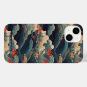 Japanse Seigaiha Blauwe & Rode Golf Monogram Case-Mate iPhone Case (Achterkant (horizontaal))