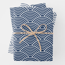 Japanse Seigaiha-golf | marineblauw Inpakpapier Vel