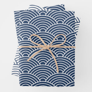 Japanse Seigaiha-golf   marineblauw Inpakpapier Vel