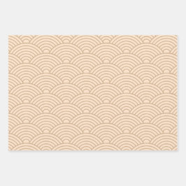 Japanse Seigaiha-golf | Neutral Camel Beige Inpakpapier Vel