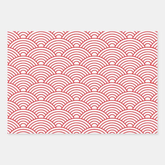 Japanse Seigaiha-golf | Red en White Inpakpapier Vel (Voorkant 3)