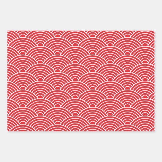 Japanse Seigaiha-golf | Red en White Inpakpapier Vel (Voorkant 2)