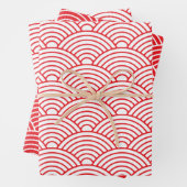 Japanse Seigaiha-golf | Red en White Inpakpapier Vel (In situ)