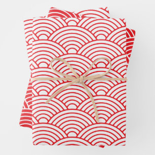 Japanse Seigaiha-golf   Red en White Inpakpapier Vel