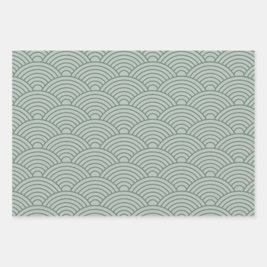 Japanse Seigaiha-golf | Sage groen en grijs Inpakpapier Vel (Voorkant 3)
