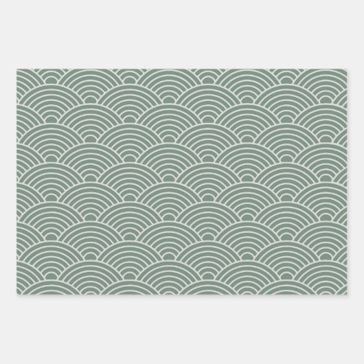 Japanse Seigaiha-golf | Sage groen en grijs Inpakpapier Vel (Voorkant 2)