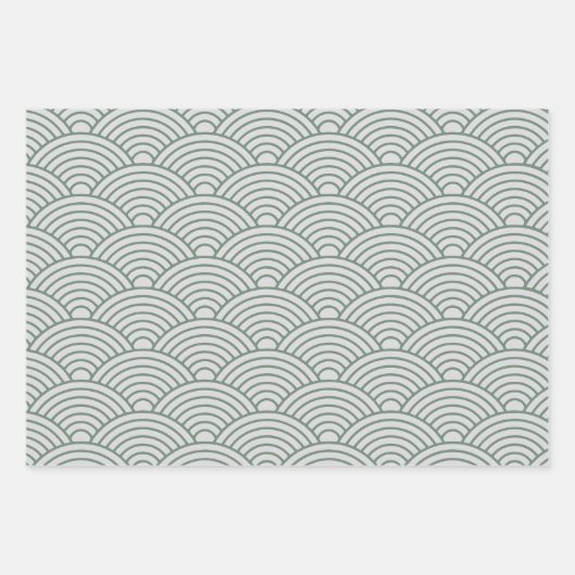 Japanse Seigaiha-golf | Sage groen en grijs Inpakpapier Vel (Voorkant)