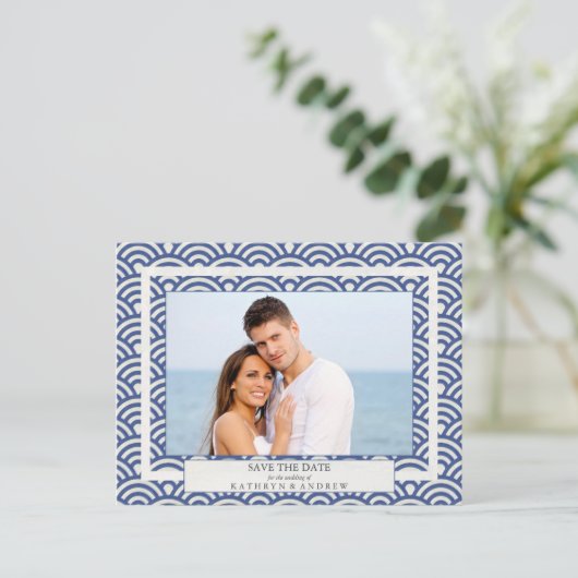 Japanse Seigaiha-golven bewaren de foto van de dat Aankondigingskaart (Staand voorkant)