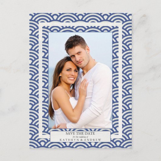 Japanse Seigaiha-golven bewaren de foto van de dat Aankondigingskaart (Voorkant)