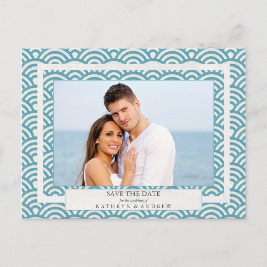 Japanse Seigaiha-golven bewaren de foto van de dat Aankondigingskaart (Voorkant)