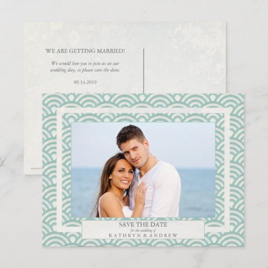 Japanse Seigaiha-golven bewaren de foto van de dat Aankondigingskaart (Voorkant / Achterkant)