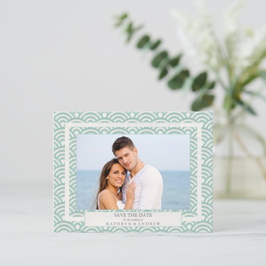 Japanse Seigaiha-golven bewaren de foto van de dat Aankondigingskaart (Staand voorkant)