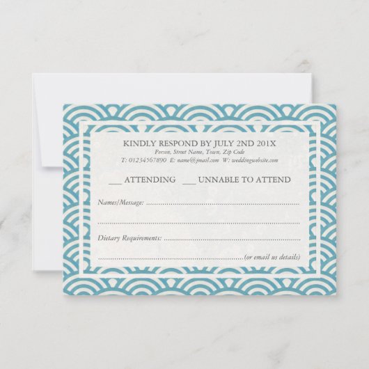 Japanse Seigaiha-golven Elegante Beach Bruiloft RS RSVP Kaartje (Voorkant)