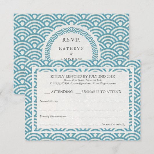 Japanse Seigaiha-golven Elegante Beach Bruiloft RS RSVP Kaartje (Voorkant / Achterkant)