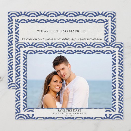 Japanse Seigaiha-golven redden de foto met de datu Kaart (Voorkant / Achterkant)