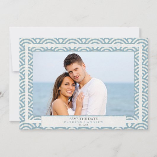 Japanse Seigaiha-golven Save The Date platte foto Kaart (Voorkant)