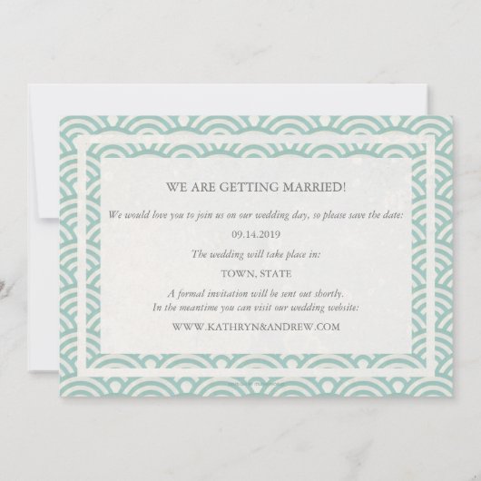 Japanse Seigaiha-golven Save The Date platte foto Kaart (Achterkant)