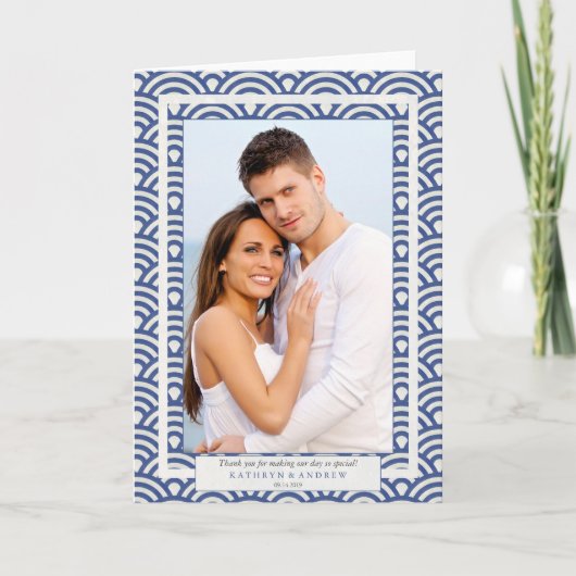 Japanse Seigaiha Trouw Dank Je/Custom Tekst Bedankkaart (Voorkant)