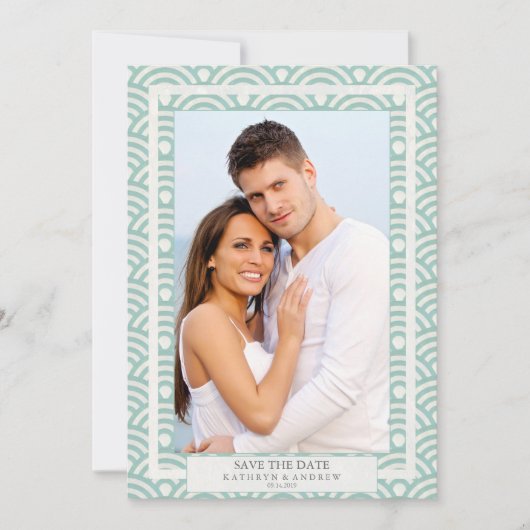 Japanse Seigaiha Trouw Save The Date Platte Foto Kaart (Voorkant)