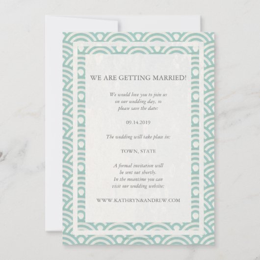 Japanse Seigaiha Trouw Save The Date Platte Foto Kaart (Achterkant)