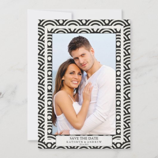 Japanse Seigaiha Trouw Save The Date Platte Foto Kaart (Voorkant)