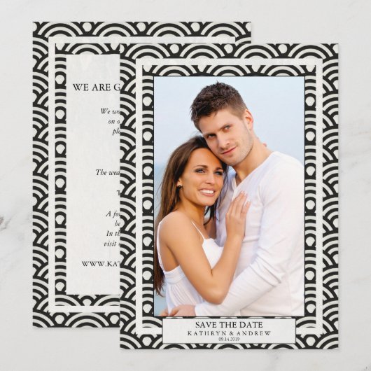 Japanse Seigaiha Trouw Save The Date Platte Foto Kaart (Voorkant / Achterkant)