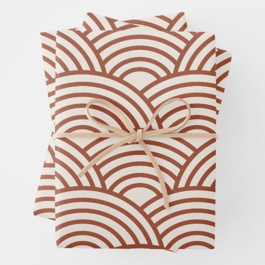 Japanse Seigaiha Wave Rust Terracotta Inpakpapier Vel (In situ)