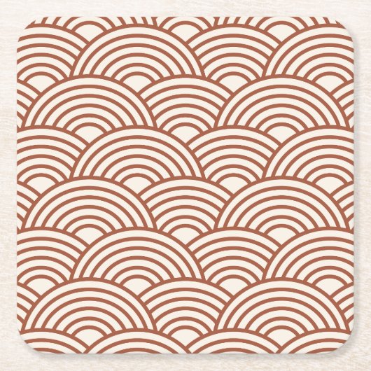 Japanse Seigaiha Wave Rust Terracotta Kartonnen Onderzetters (Voorkant)