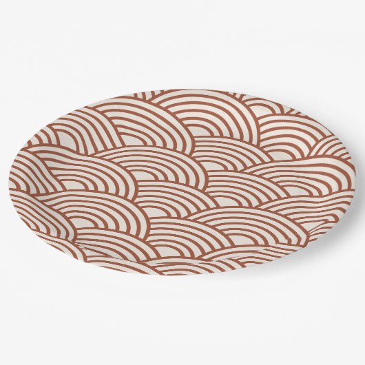 Japanse Seigaiha Wave Rust Terracotta Papieren Bordje (Gekanteld)