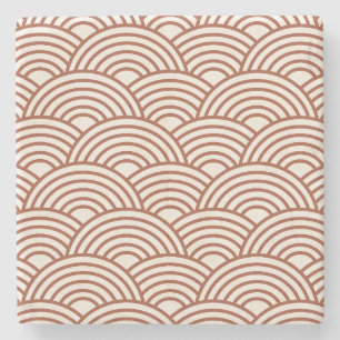 Japanse Seigaiha Wave Rust Terracotta Stenen Onderzetter