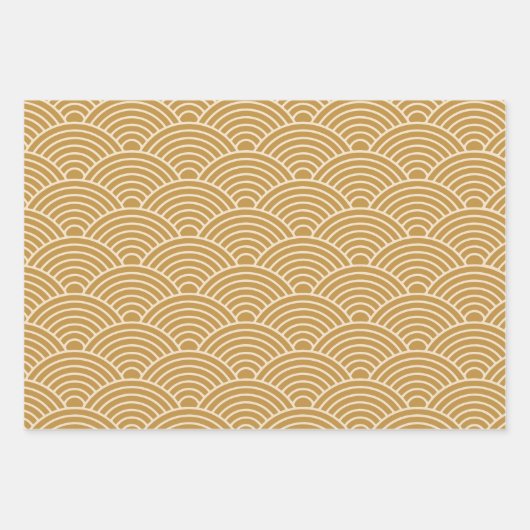 Japanse Seigaiha Wave | Sage Green, Mustard, Red Inpakpapier Vel (Voorkant 3)