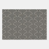 Japanse Seigaiha Wave | Zwart-wit en crèmewit Inpakpapier Vel (Voorkant 3)