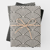 Japanse Seigaiha Wave | Zwart-wit en crèmewit Inpakpapier Vel (In situ)