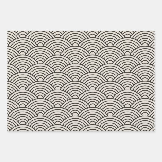 Japanse Seigaiha Wave | Zwart-wit en crèmewit Inpakpapier Vel (Voorkant)