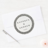 Japanse Seigaiha Waves Custom Names+Date Weddensch Ronde Sticker (Envelop)