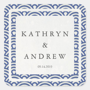 Japanse Seigaiha Waves Custom Names+Date Weddensch Vierkante Sticker