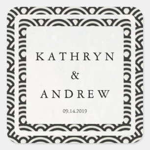 Japanse Seigaiha Waves Custom Names+Date Weddensch Vierkante Sticker