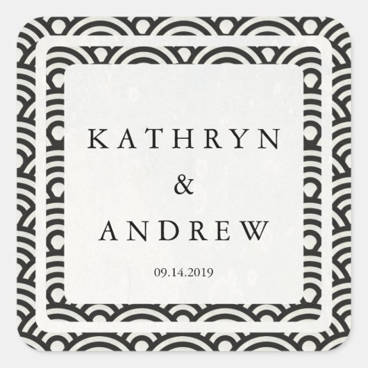 Japanse Seigaiha Waves Custom Names+Date Weddensch Vierkante Sticker (Voorkant)