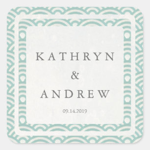 Japanse Seigaiha Waves Custom Names+Date Weddensch Vierkante Sticker