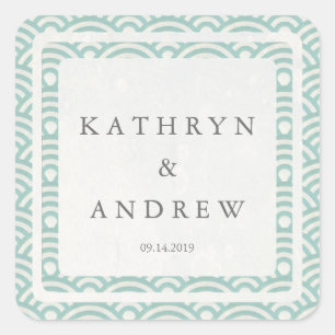 Japanse Seigaiha Waves Custom Names+Date Weddensch Vierkante Sticker
