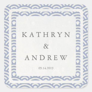 Japanse Seigaiha Waves Custom Names+Date Weddensch Vierkante Sticker