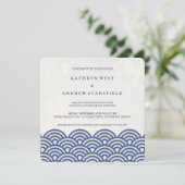 Japanse Seigaiha Waves Elegant Beach Wedding Kaart (Staand voorkant)
