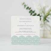 Japanse Seigaiha Waves Elegant Beach Wedding Kaart (Staand voorkant)