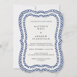 Japanse Seigaiha Waves Elegant Beach Wedding Kaart