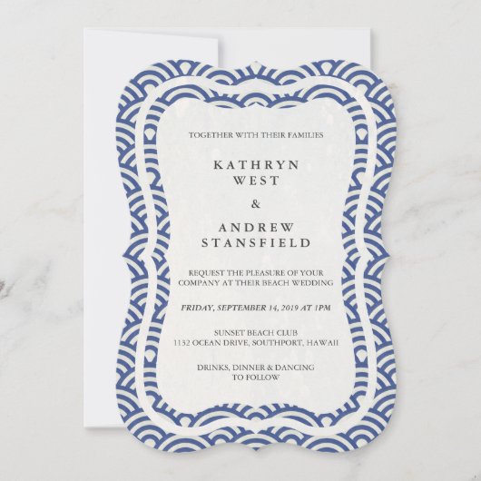 Japanse Seigaiha Waves Elegant Beach Wedding Kaart (Voorkant)
