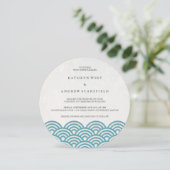 Japanse Seigaiha Waves Elegant Beach Wedding Kaart (Staand voorkant)