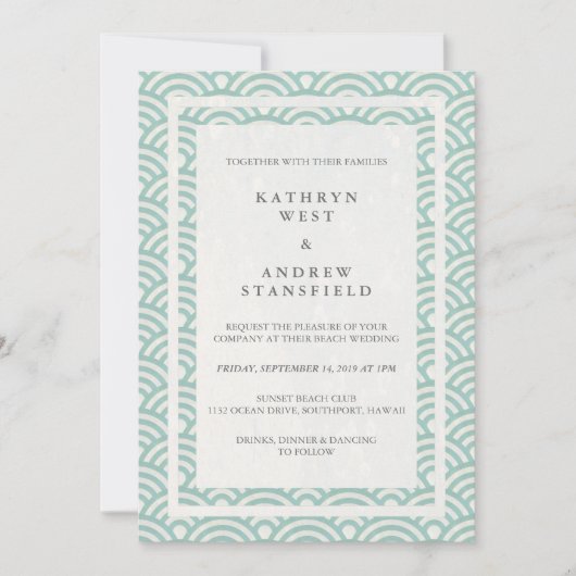 Japanse Seigaiha Waves Elegant Beach Wedding Kaart (Voorkant)