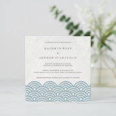 Japanse Seigaiha Waves Elegant Beach Wedding Kaart (Staand voorkant)