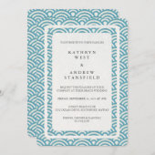 Japanse Seigaiha Waves Elegant Beach Wedding Kaart (Voorkant / Achterkant)